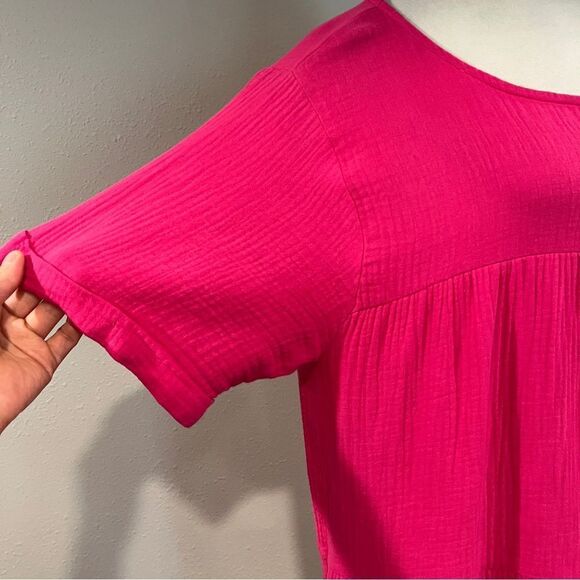 Vibrant Pink Short Sleeve scoop neck oversized Dress - Picture 3 of 12